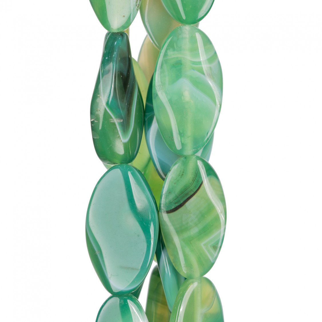 Grüner Achat, gestreift, oval, flach gedreht, 20 x 40 mm-ACHAT | Worldofjewel.com
