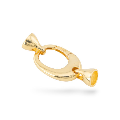 925 Silver Snap Clasp 14x34mm with Cups 1pc Gold Plated