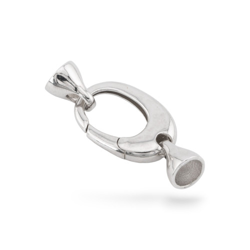 Fermoir à pression en argent 925, 14 x 34 mm, avec coupelles, 1 pièce, plaqué rhodium
