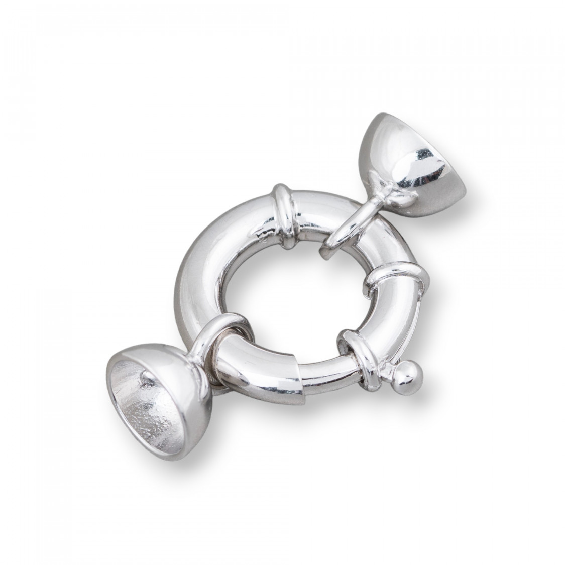 Chiusura Di Argento 925 Anello A Molla 20mm Canna 4mm Con Coppette 10mm 1pz Rodiato-CHIUSURE IN ARGENTO 925 FAI DA TE | Worldofjewel.com