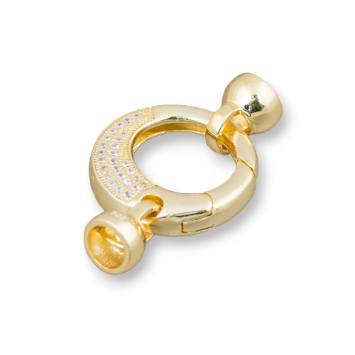 925 Silver Snap Clasp with Micropave Zirconia Round 20x33mm with 7.5mm Cups 1pc Gold Plated