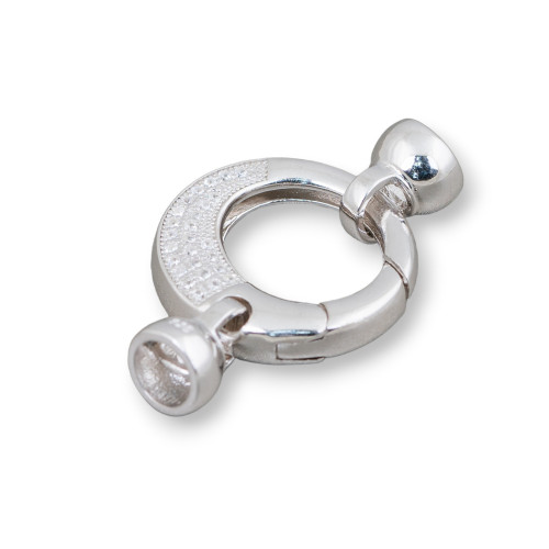 Fermoir à pression en argent 925 serti de zirconiums ronds micropavés de 20 x 33 mm avec coupelles de 7,5 mm, plaqué rhodium, 1 