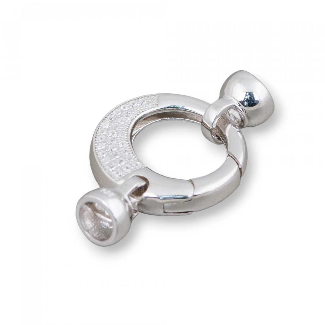 Chiusura Di Argento 925 Con Zirconi Micropave A Scatto Tondo 20x33mm Con Coppette Da 7,5mm 1pz Rodiato-CHIUSURE IN ARGENTO 925 FAI DA TE | Worldofjewel.com