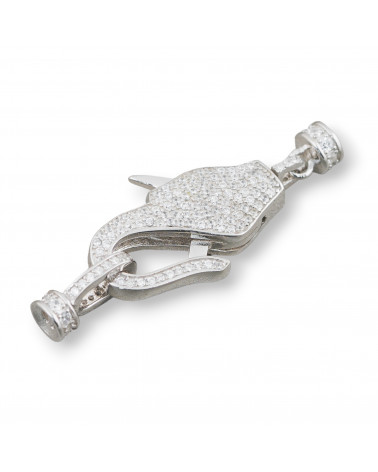 Chiusura Di Argento 925 Con Zirconi Micropave Multifilo Moschettone 16x40mm Con Coppette Da 5mm 1pz Rodiato-CHIUSURE IN ARGENTO 925 FAI DA TE | Worldofjewel.com
