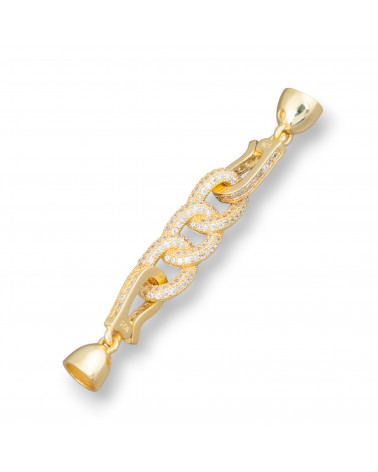 Chiusura Di Argento 925 Con Zirconi Micropave Treccia Catena 9x60mm Con Coppette da 7mm 1pz Dorato-CHIUSURE IN ARGENTO 925 FAI DA TE | Worldofjewel.com