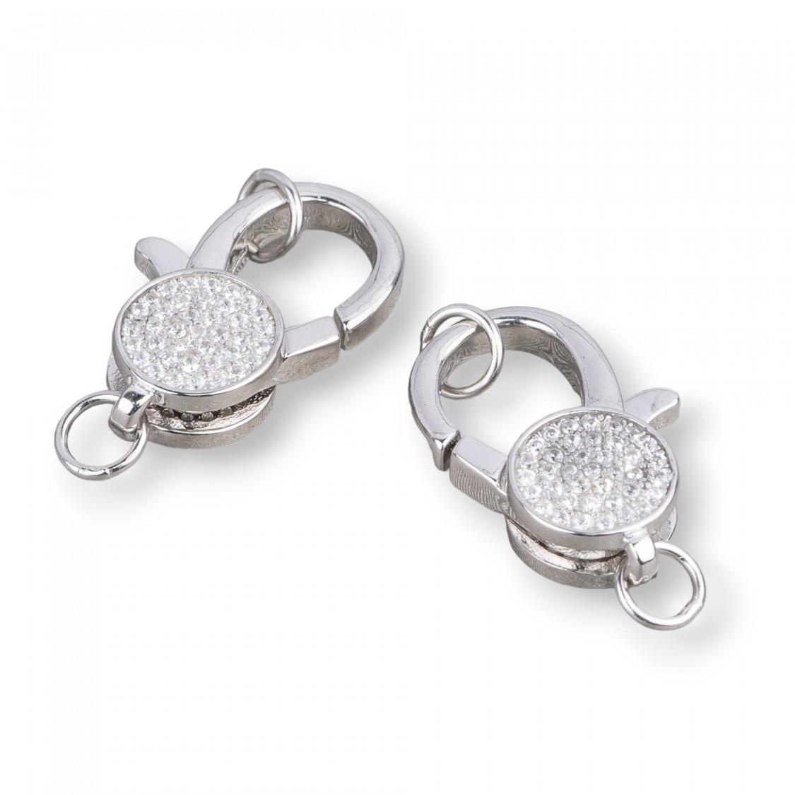 Chiusura Di Argento 925 Con Zirconi Micropave' 13x18mm Gancio Moschettone 2pz Rodiato-CHIUSURE IN ARGENTO 925 FAI DA TE | Worldofjewel.com
