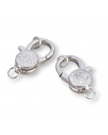 Chiusura Di Argento 925 Con Zirconi Micropave' 13x18mm Gancio Moschettone 2pz Rodiato-CHIUSURE IN ARGENTO 925 FAI DA TE | Worldofjewel.com