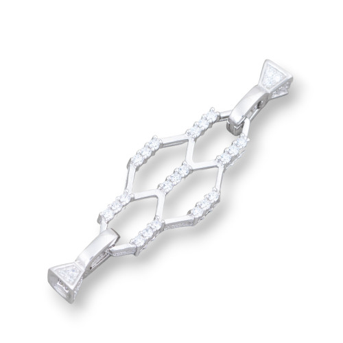 Cierre de plata 925 con circonitas en forma de panal, multihebra, 16 x 56 mm, copa de 6 mm, 1 pieza, chapado en rodio