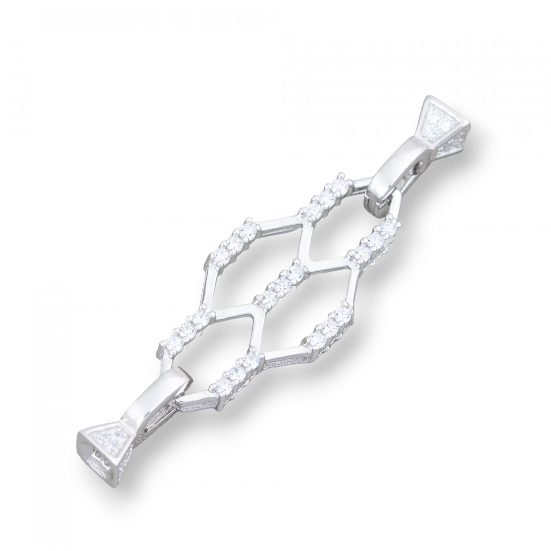 Chiusura Di Argento 925 Con Zirconi Nido D'Ape Multifilo 16x56mm Coppetta da 6mm 1pz Rodiato-CHIUSURE IN ARGENTO 925 FAI DA TE | Worldofjewel.com