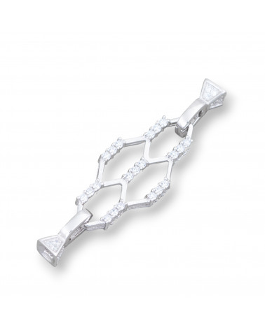 Chiusura Di Argento 925 Con Zirconi Nido D'Ape Multifilo 16x56mm Coppetta da 6mm 1pz Rodiato-CHIUSURE IN ARGENTO 925 FAI DA TE | Worldofjewel.com