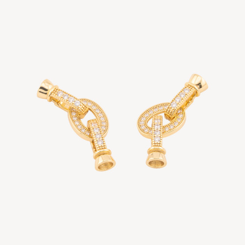 925 Silver Clasp with Oval Zirconia 9x23mm with 5.5mm Cups 2pcs Gold Plated