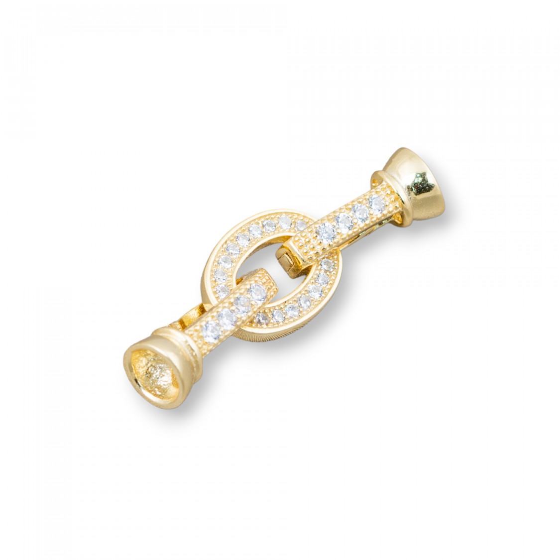 Chiusura Di Argento 925 Con Zirconi Ovale 9x23mm Con Coppette da 5,5mm 2pz Dorato-CHIUSURE IN ARGENTO 925 FAI DA TE | Worldofjewel.com
