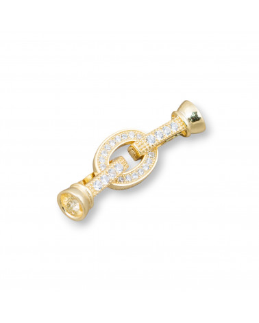 Chiusura Di Argento 925 Con Zirconi Ovale 9x23mm Con Coppette da 5,5mm 2pz Dorato-CHIUSURE IN ARGENTO 925 FAI DA TE | Worldofjewel.com