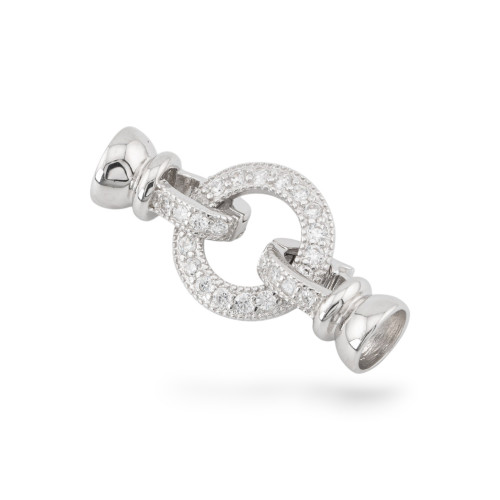 Verschluss aus 925er Sterlingsilber mit rundem Zirkonia (14 x 30 mm) und 7,5 mm Fassungsvermögen, 1 Stück, rhodiniert