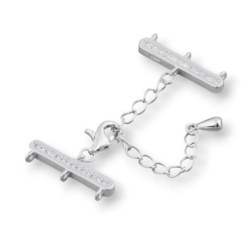 Cierre multifilamento de 3 vueltas en plata 925 con circonitas de 7 x 18 mm y cadena ajustable de 4 cm (2 unidades), chapado en 