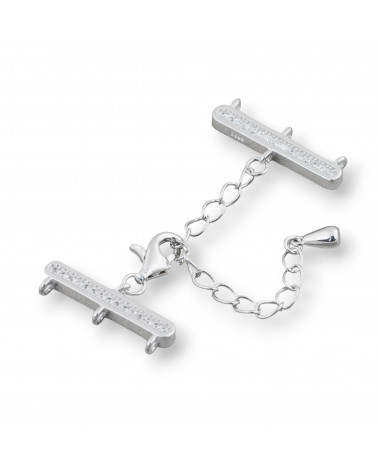 Chiusura Di Argento 925 Multifilo A 3 Fili Con Zirconi 7x18mm Con Catena Regolabile 4cm 2pz Rodiato-CHIUSURE IN ARGENTO 925 FAI DA TE | Worldofjewel.com