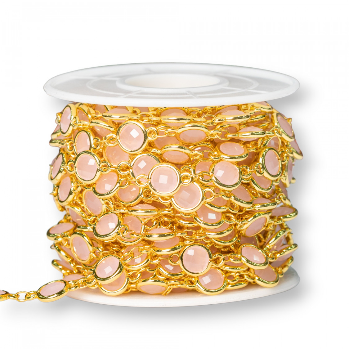 Catena Rosario Di Ottone Con Occhio Di Gatto Cabochon 7,5mm 5 Metri Dorato Rosa-CATENE CON PIETRE E CRISTALLI | Worldofjewel.com
