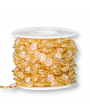 Catena Rosario Di Ottone Con Occhio Di Gatto Cabochon 7,5mm 5 Metri Dorato Rosa-CATENE CON PIETRE E CRISTALLI | Worldofjewel.com