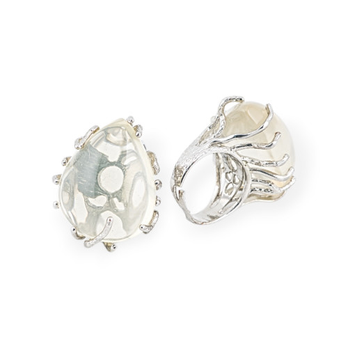 Anillo de bronce con piedras semipreciosas, ajustable de 20 a 34 mm, baño de rodio, cuarzo limón.