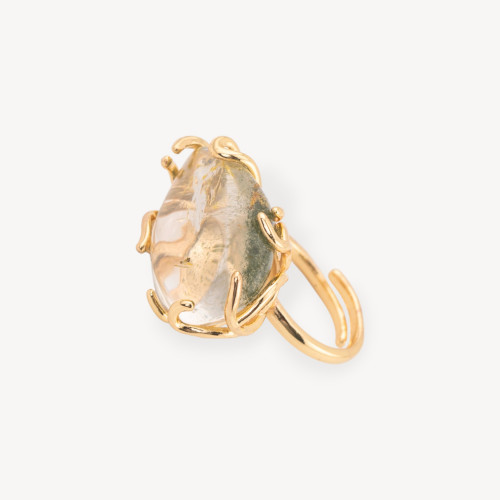 Bague en bronze avec quartz dendritique, taille ajustable 20-34 mm, or
