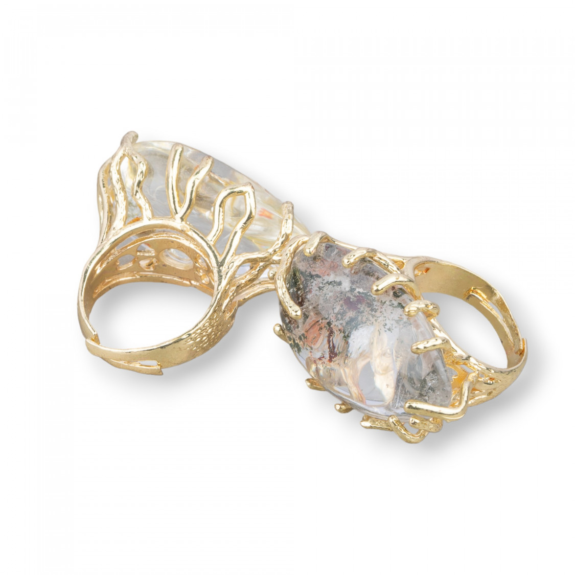 Anello Di Bronzo Con Quarzo Dendritico Misura Regolabile 20-34mm Dorato-ANELLI BRONZO CON PIETRE INCASTONATE | Worldofjewel.com