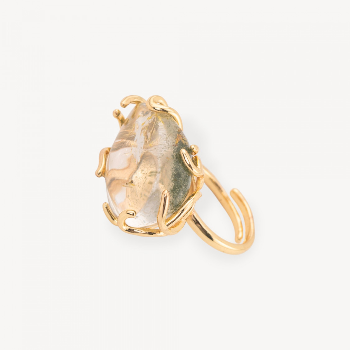 Bronze Ring with Dendritic Quartz Adjustable Size 20-34mm Gold-BRONZE RINGS AND CAT'S EYE | Worldofjewel.com