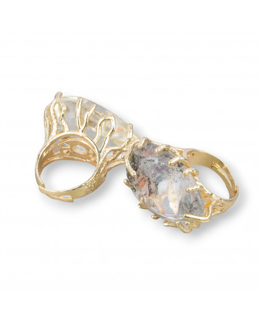Anello Di Bronzo Con Quarzo Dendritico Misura Regolabile 20-34mm Dorato-ANELLI BRONZO CON PIETRE INCASTONATE | Worldofjewel.com