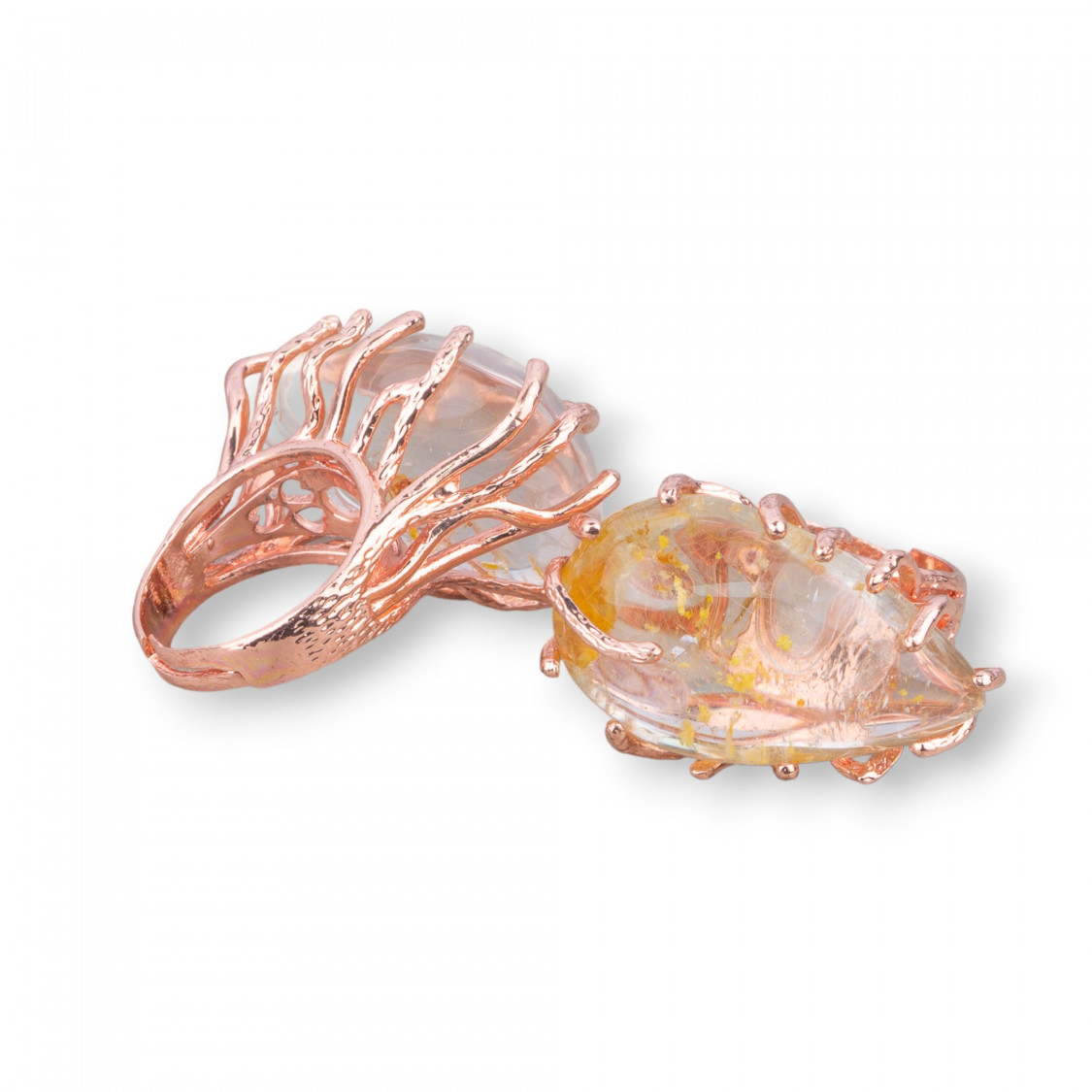 Anello Di Bronzo Con Quarzo Dendritico Misura Regolabile 20-34mm Oro Rosa-ANELLI BRONZO CON PIETRE INCASTONATE | Worldofjewel.com