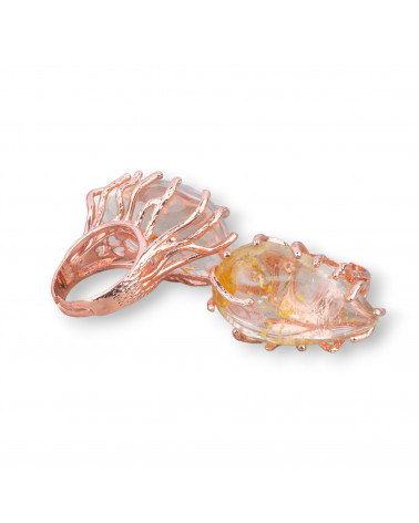 Anello Di Bronzo Con Quarzo Dendritico Misura Regolabile 20-34mm Oro Rosa-ANELLI BRONZO CON PIETRE INCASTONATE | Worldofjewel.com