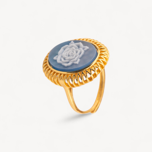 925 Silver Adjustable Size Jewel Ring with Agate Cameo and Bezel