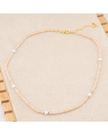 Collana con Cristalli Beige E Perle Di Maiorca Con Chiusura e Catenina In Acciaio Dorato 10pz-COLLANE BIJOUX | Worldofjewel.com