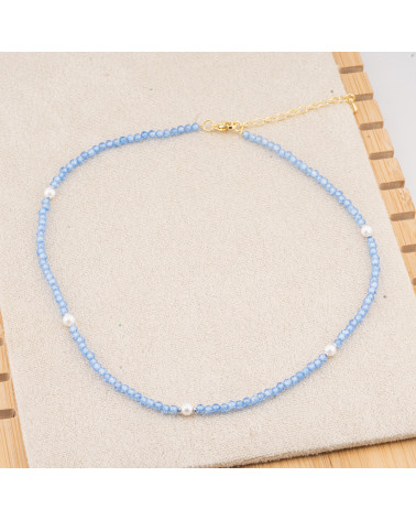 Collana con Cristalli Blu E Perle Di Maiorca Con Chiusura e Catenina In Acciaio Dorato 10pz-COLLANE BIJOUX | Worldofjewel.com
