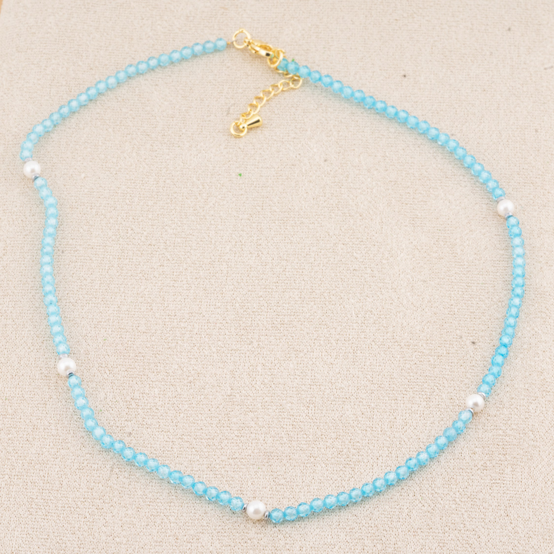 Collana con Cristalli Celesti E Perle Di Maiorca Con Chiusura e Catenina In Acciaio Dorato 10pz-COLLANE BIJOUX | Worldofjewel.com