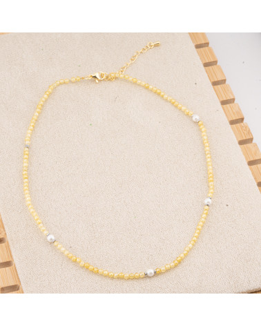 Collana con Cristalli Gialli E Perle Di Maiorca Con Chiusura e Catenina In Acciaio Dorato 10pz-COLLANE BIJOUX | Worldofjewel.com