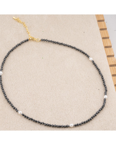 Collana con Cristalli Neri E Perle Di Maiorca Con Chiusura e Catenina In Acciaio Dorato 10pz-COLLANE BIJOUX | Worldofjewel.com