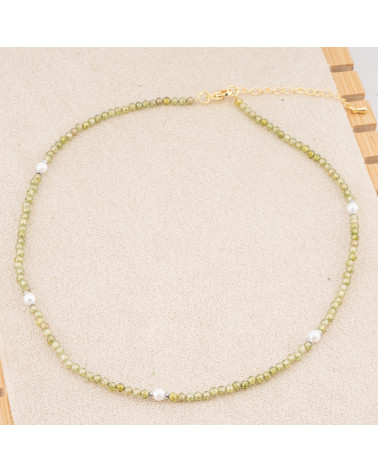 Collana con Cristalli Oliva E Perle Di Maiorca Con Chiusura e Catenina In Acciaio Dorato 10pz-COLLANE BIJOUX | Worldofjewel.com