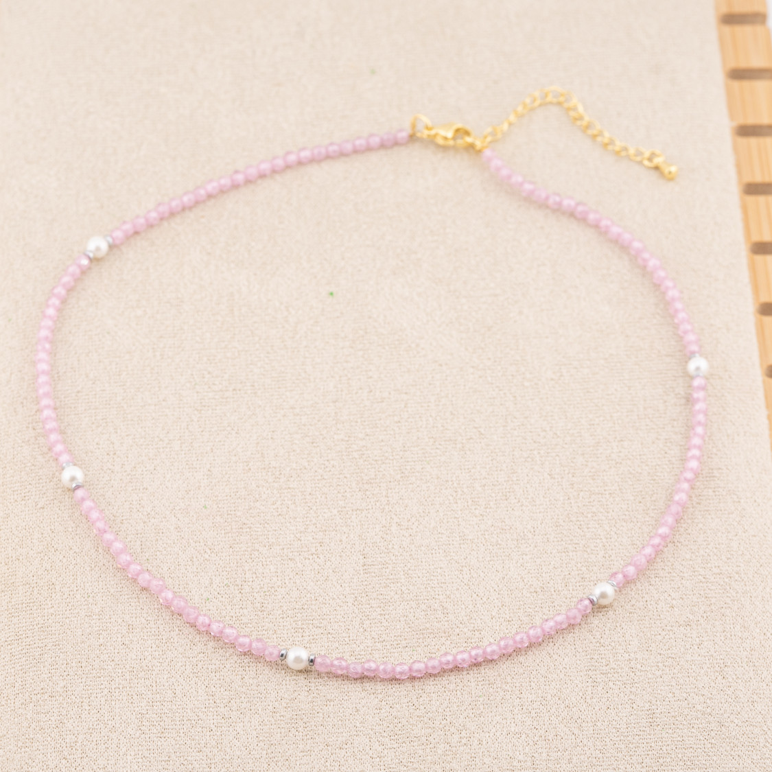 Collana con Cristalli Rosa E Perle Di Maiorca Con Chiusura e Catenina In Acciaio Dorato 10pz-COLLANE BIJOUX | Worldofjewel.com