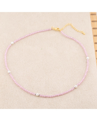 Collana con Cristalli Rosa E Perle Di Maiorca Con Chiusura e Catenina In Acciaio Dorato 10pz-COLLANE BIJOUX | Worldofjewel.com