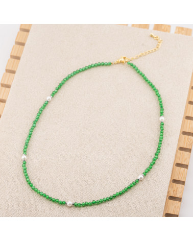 Collana con Cristalli Smeraldo E Perle Di Maiorca Con Chiusura e Catenina In Acciaio Dorato 10pz-COLLANE BIJOUX | Worldofjewel.com