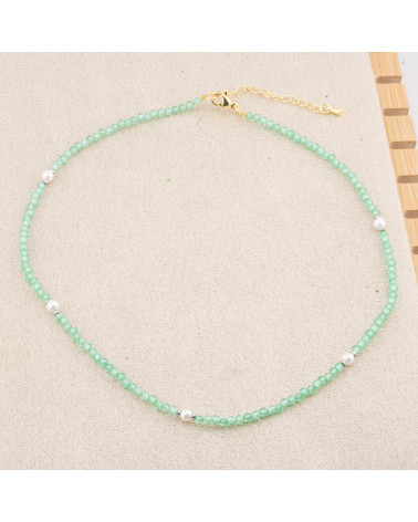 Collana con Cristalli Verdi Chiaro E Perle Di Maiorca Con Chiusura e Catenina In Acciaio Dorato 10pz-COLLANE BIJOUX | Worldofjewel.com
