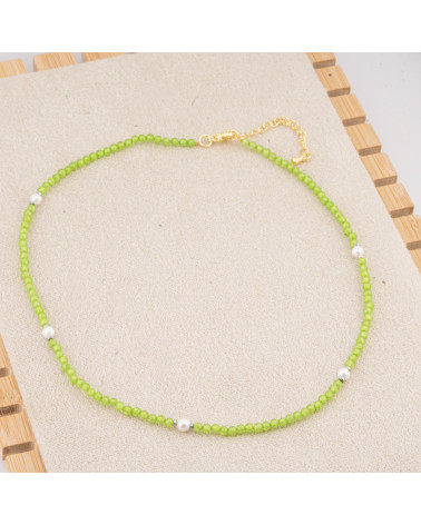 Collana con Cristalli Verdi E Perle Di Maiorca Con Chiusura e Catenina In Acciaio Dorato 10pz-COLLANE BIJOUX | Worldofjewel.com