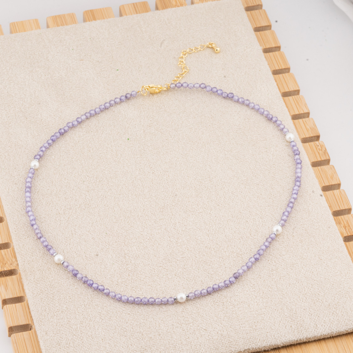 Collana con Cristalli Viola E Perle Di Maiorca Con Chiusura e Catenina In Acciaio Dorato 10pz-COLLANE BIJOUX | Worldofjewel.com