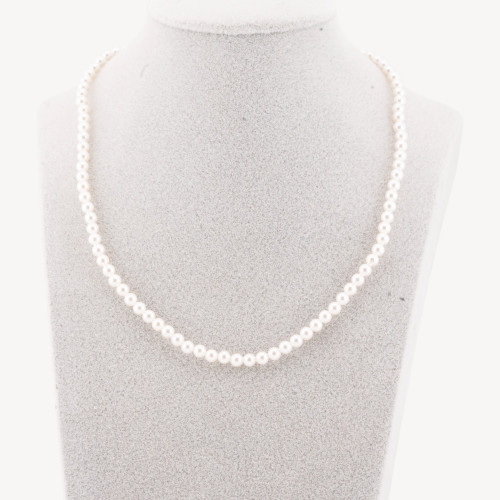 4mm Majorcan Pearl Choker Necklace with Rhodium-Plated 925 Silver Clasp, 41cm + 5.5cm