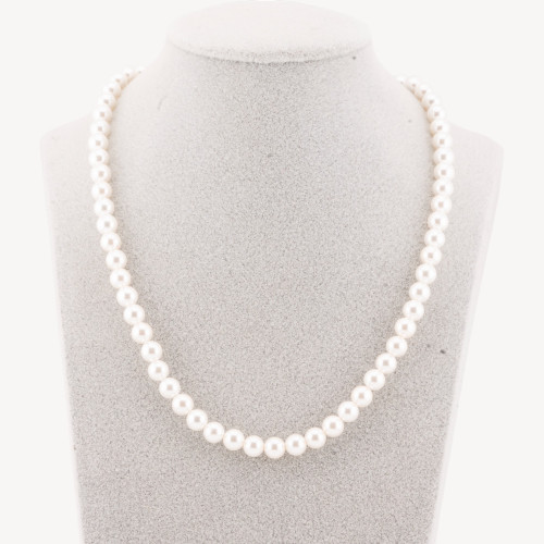 Gargantilla de perlas mallorquinas de 6 mm con cierre de plata 925 rodiada, 41 cm + 5,5 cm