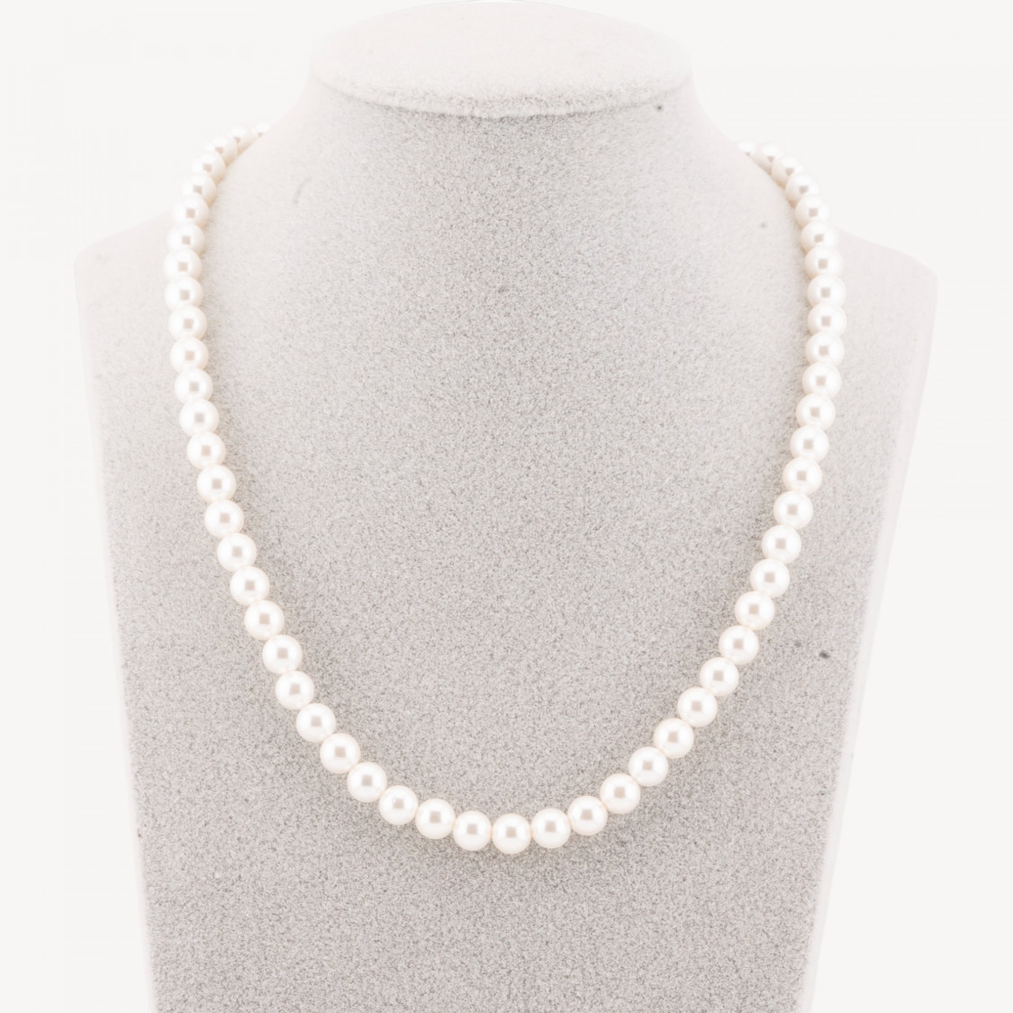 Gargantilla de perlas mallorquinas de 6 mm con cierre de plata 925 rodiada, 41 cm + 5,5 cm-COLLAR PIEDRAS DURAS | Worldofjewel.com
