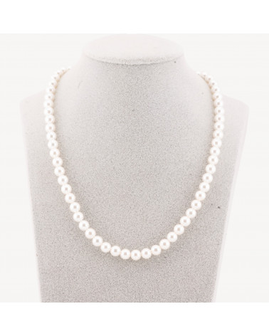 Collana Girocollo Di Perle Di Maiorca da 6mm con Chiusura in Argento 925 Rodiato 41cm + 5,5cm-COLLANE DI PIETRE DURE | Worldofjewel.com