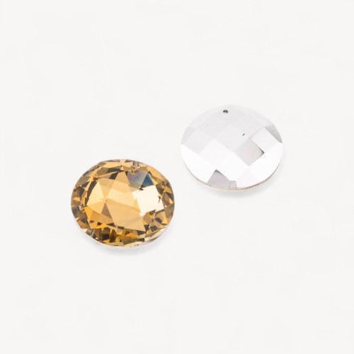 2 piezas de disco facetado dorado con cristal CZ, componente colgante, diámetro 30 mm