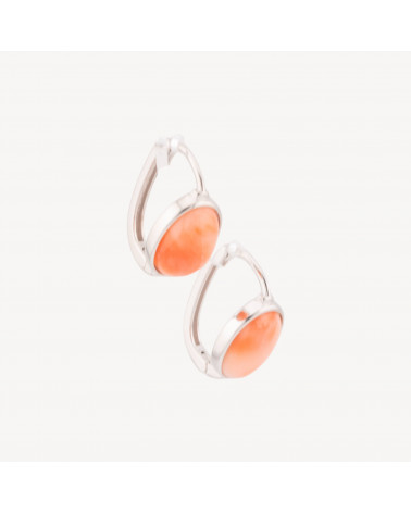 Orecchini In Argento 925 Con Cabochon Di Corallo Rosa-ARGENTO 925 DESIGN ITALY | Worldofjewel.com