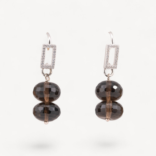 Boucles d'oreilles en argent 925 avec zirconias et cristaux fumés