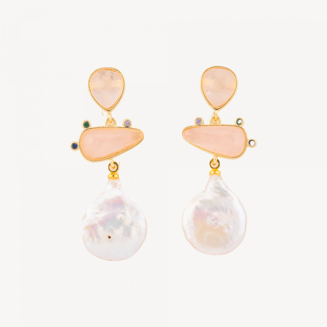 Pendientes de Bronce con Piedras Semipreciosas y Colgante de Perla Barroca 18,5x50mm-PENDIENTES HECHOS CON ESTILO | Worldofjewel.com